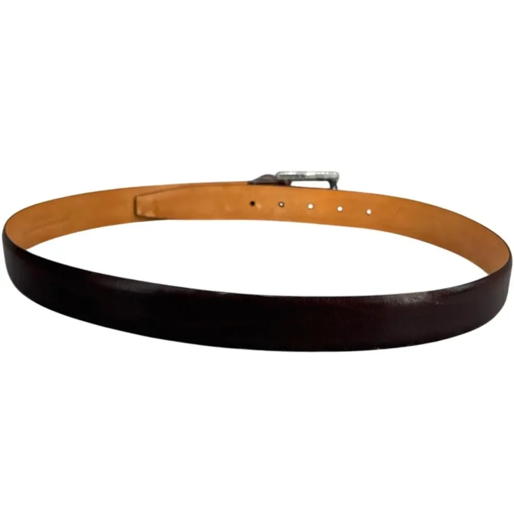 Trafalgar Broderick Hand Polished Cortina Brown Leather Silver Buckle Belt 38